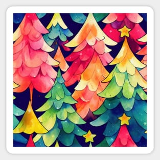 Multi-color Rainbow Watercolor Christmas Trees with Stars Sticker